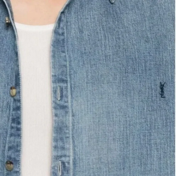 SAINT LAURENT YSL logo embroidered denim shirt - Picture 2 of 5